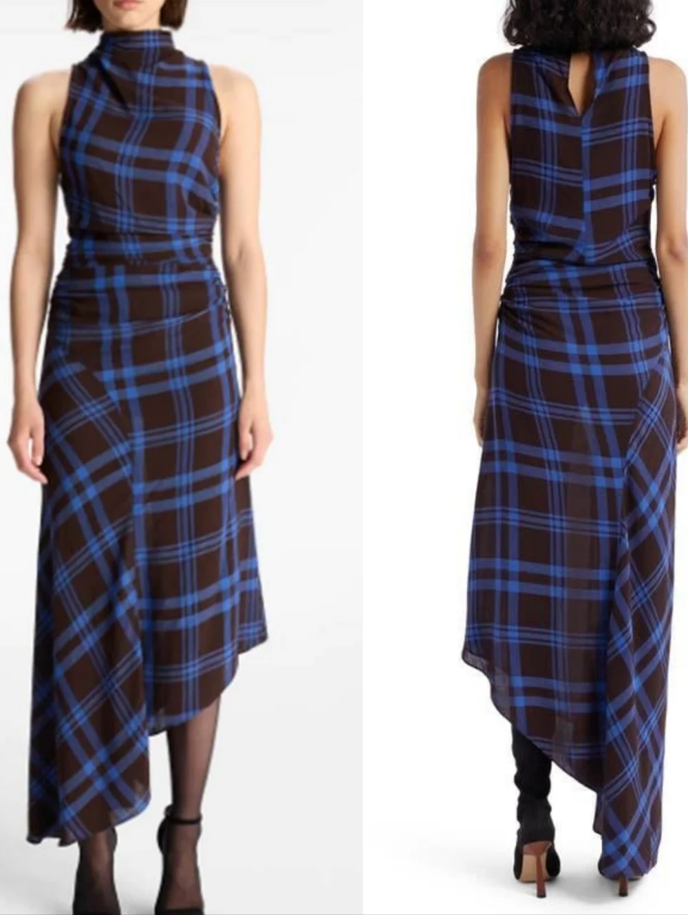 NWT A.L.C. Iggy Plaid Draped High-Neck Assymetrical Dress - Picture 2 of 11